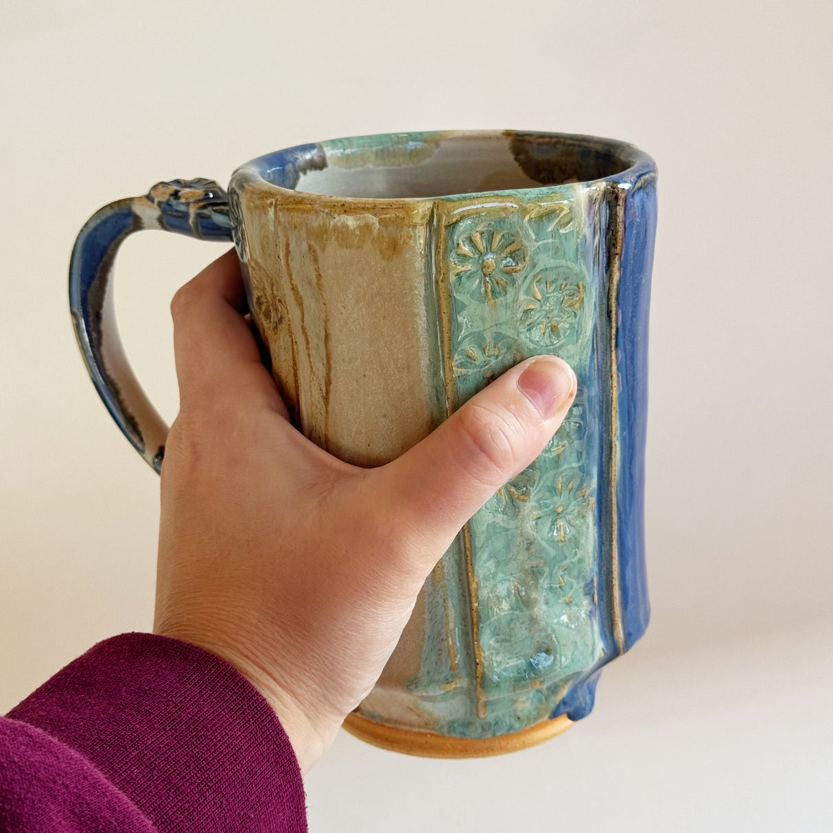 Blue & Beige Large Mug | Panther Pots by Ayden Krzmarzick