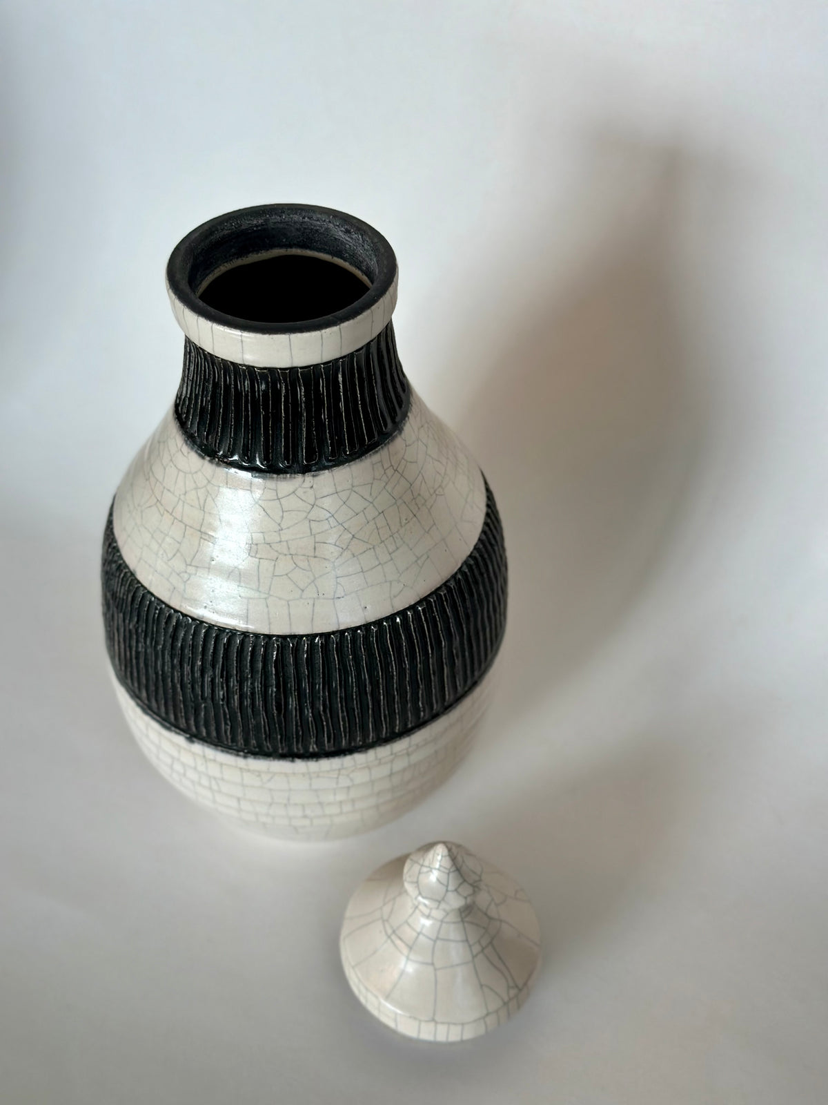 White Crackle Lidded Vessel | Pottery by Mike