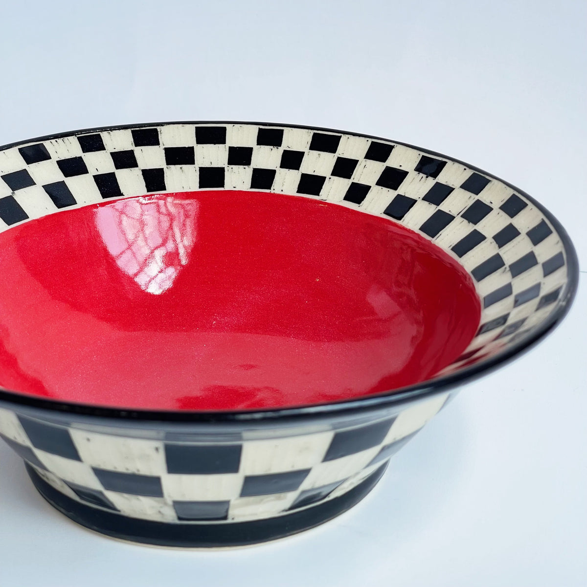 Checks with Red Bowl | Cindy Walker Davidson