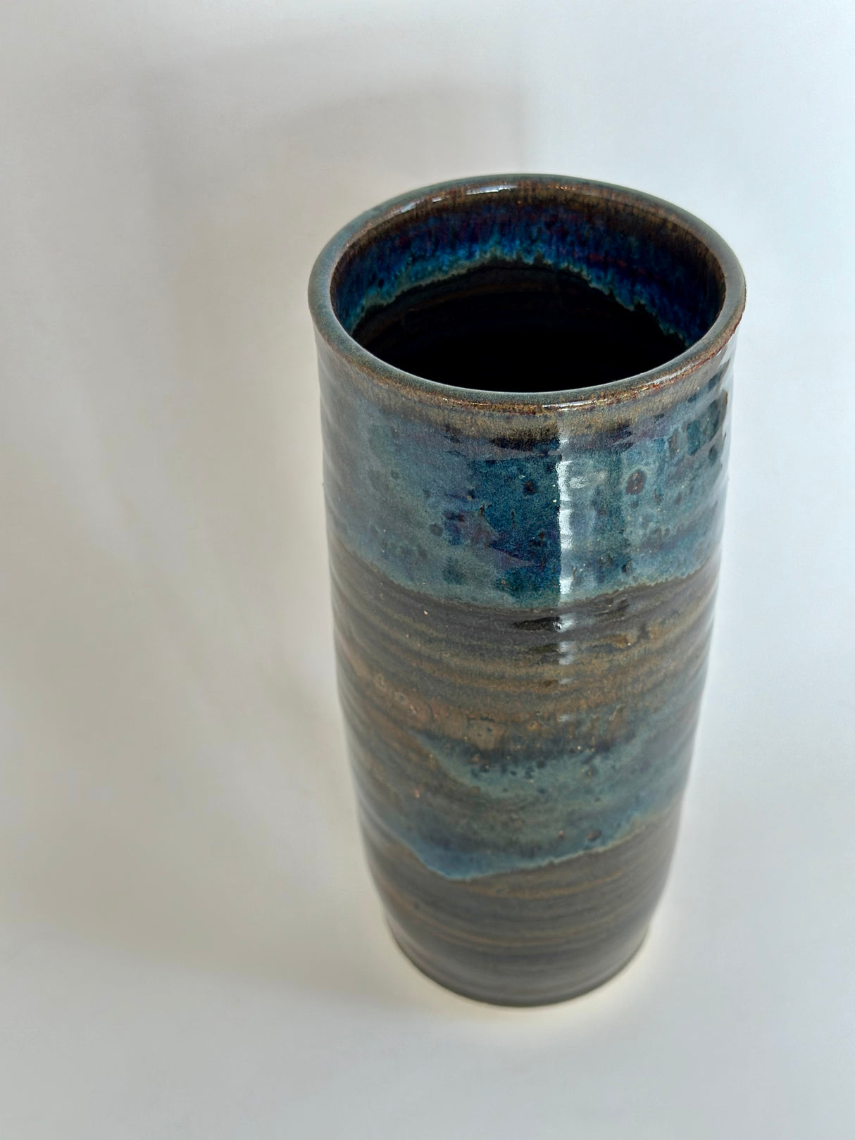 Blue & Brown Cylindrical Vase | Pottery by Mike