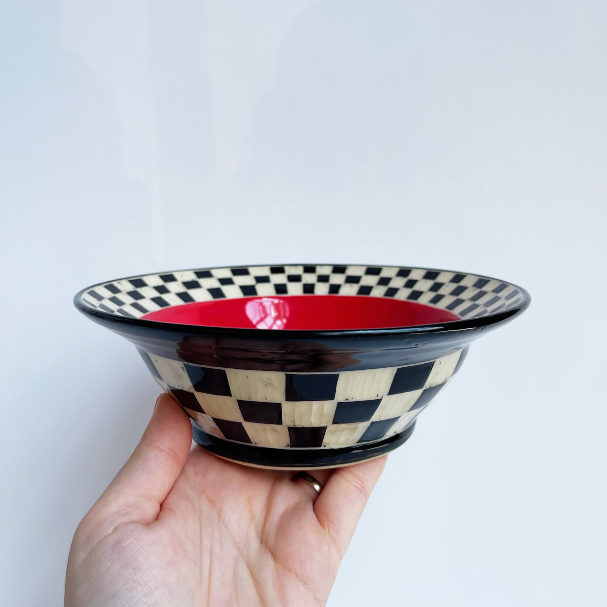 Checks with Red Bowl | Cindy Walker Davidson