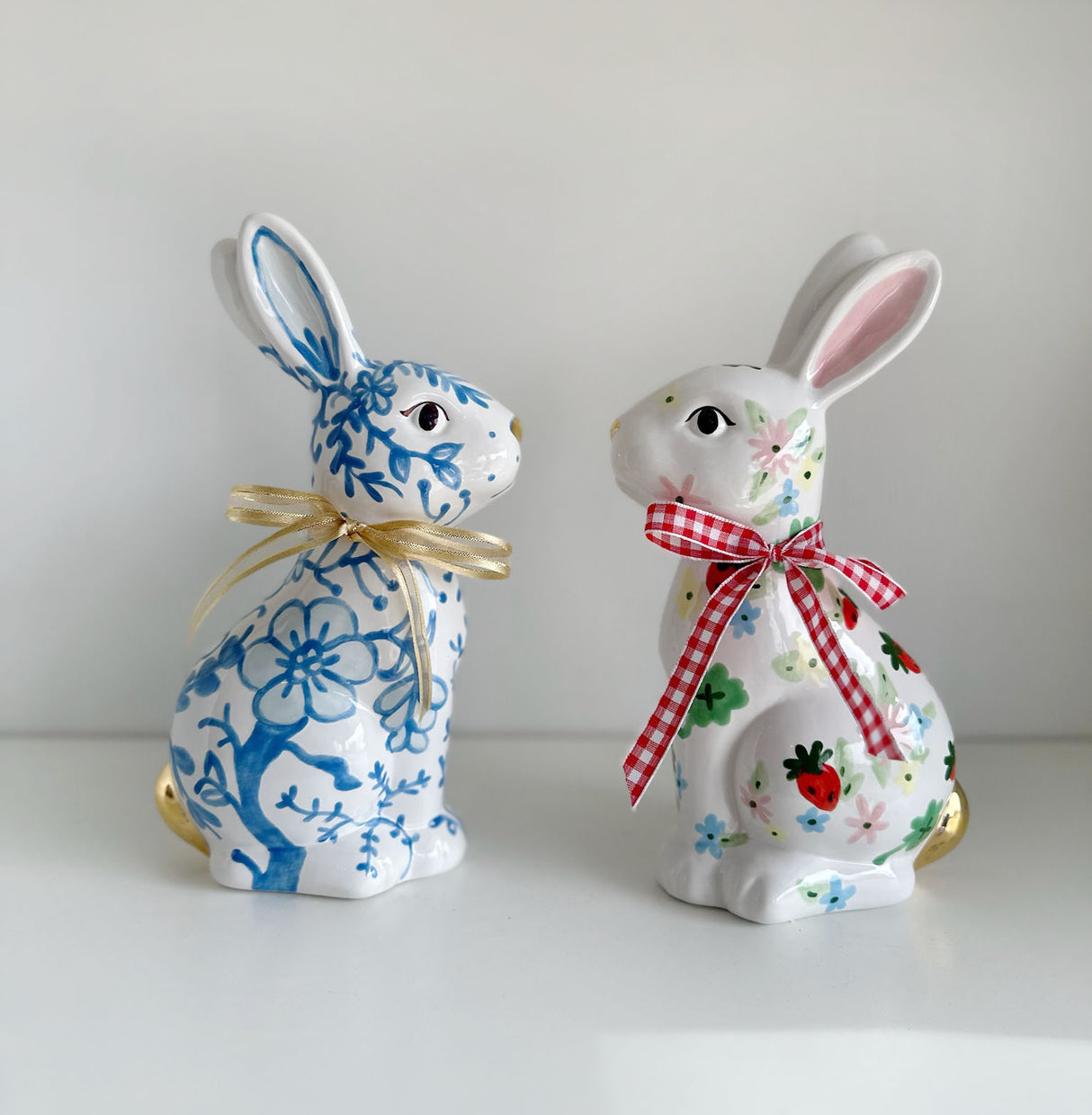 LIMITED! Hand Painted Strawberries and Clover Bunny with 22K Gold Accents