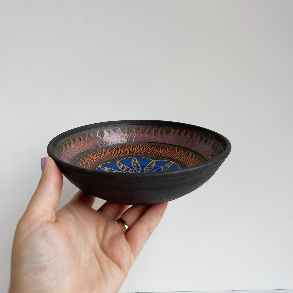 Blue, Red, & Yellow Black Clay Bowl | Jim Pratt- Tulsa Clay