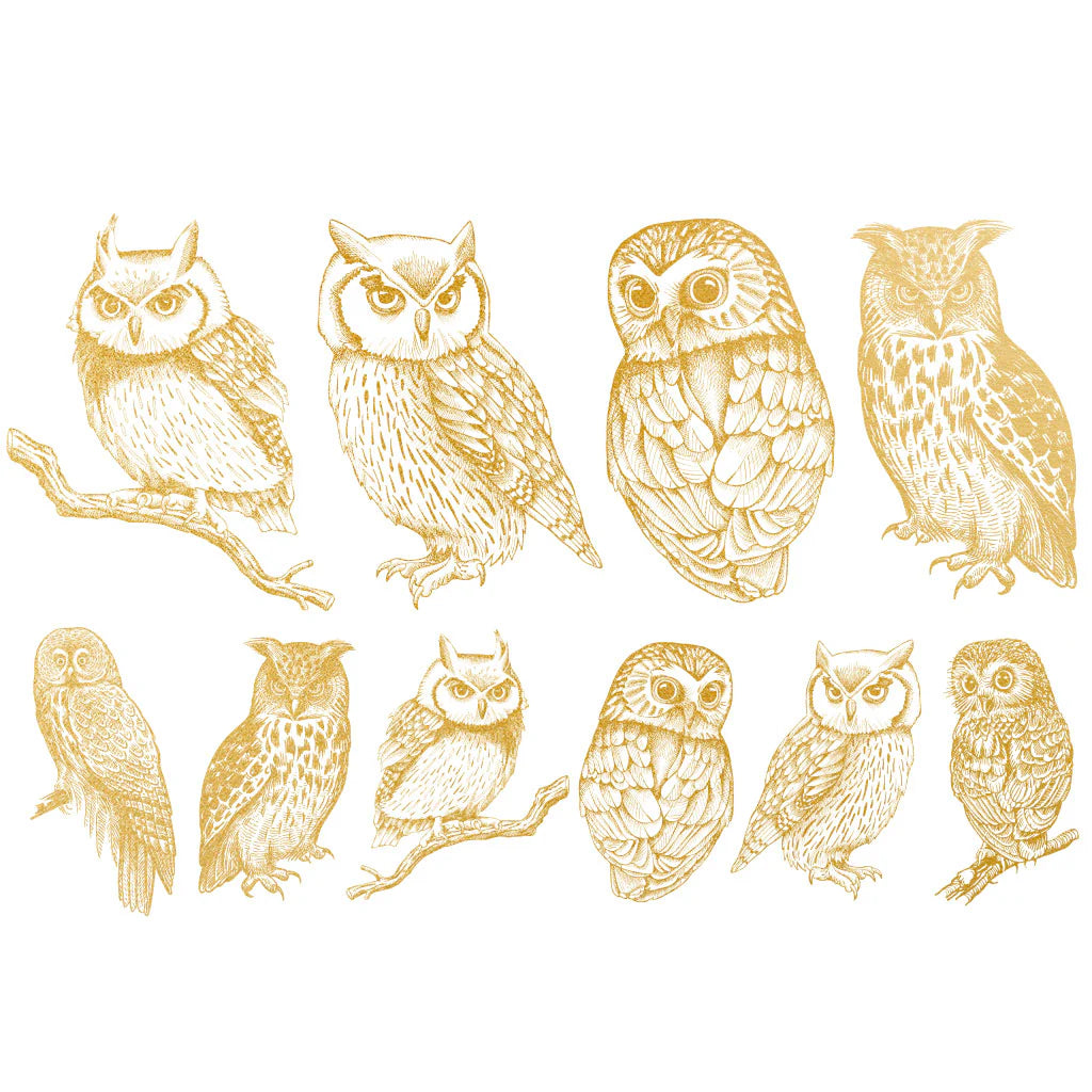Owl Overglaze Gold Decal Sheet