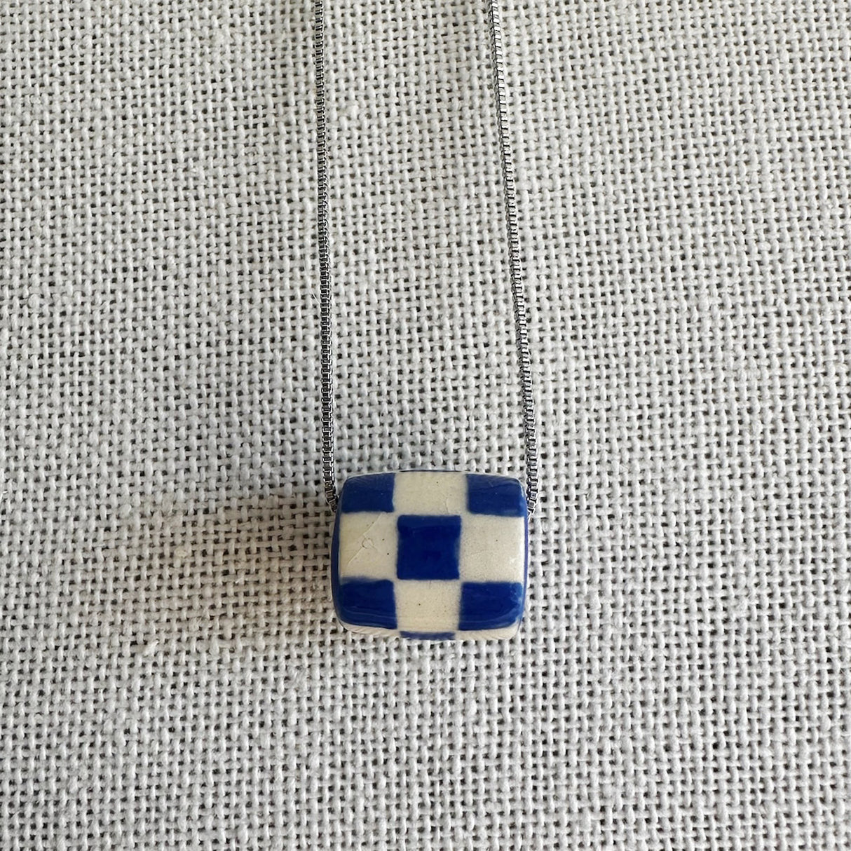 Royal Blue Checkered Ceramic Charm Necklace | Terra Clay Co.