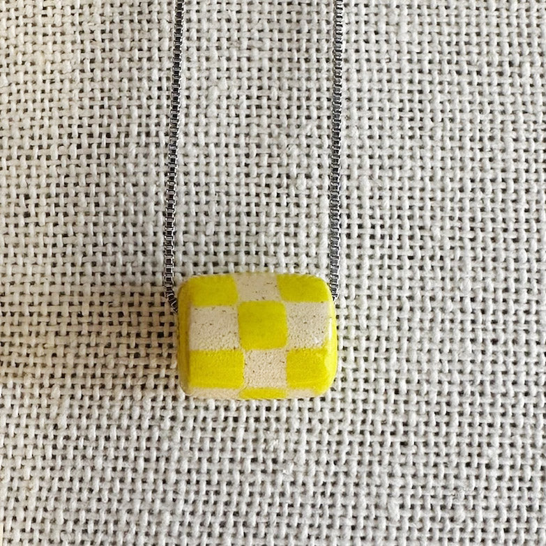 Green Checkered Ceramic Charm Necklace | Terra Clay Co.