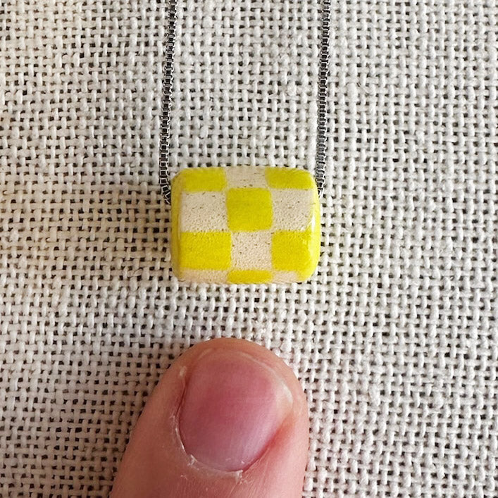 Green Checkered Ceramic Charm Necklace | Terra Clay Co.