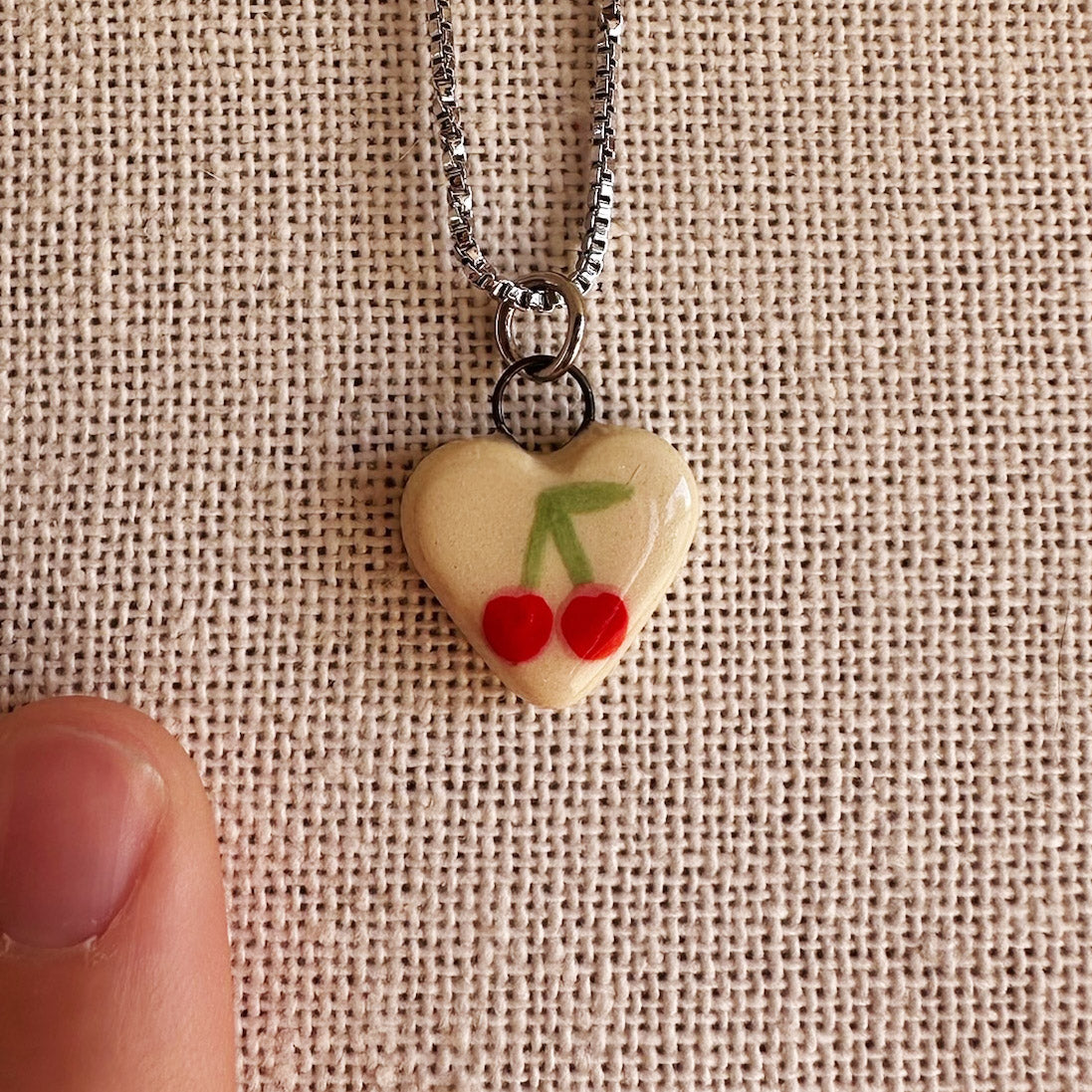 Cherry Heart Ceramic Charm Necklace | Terra Clay Co.