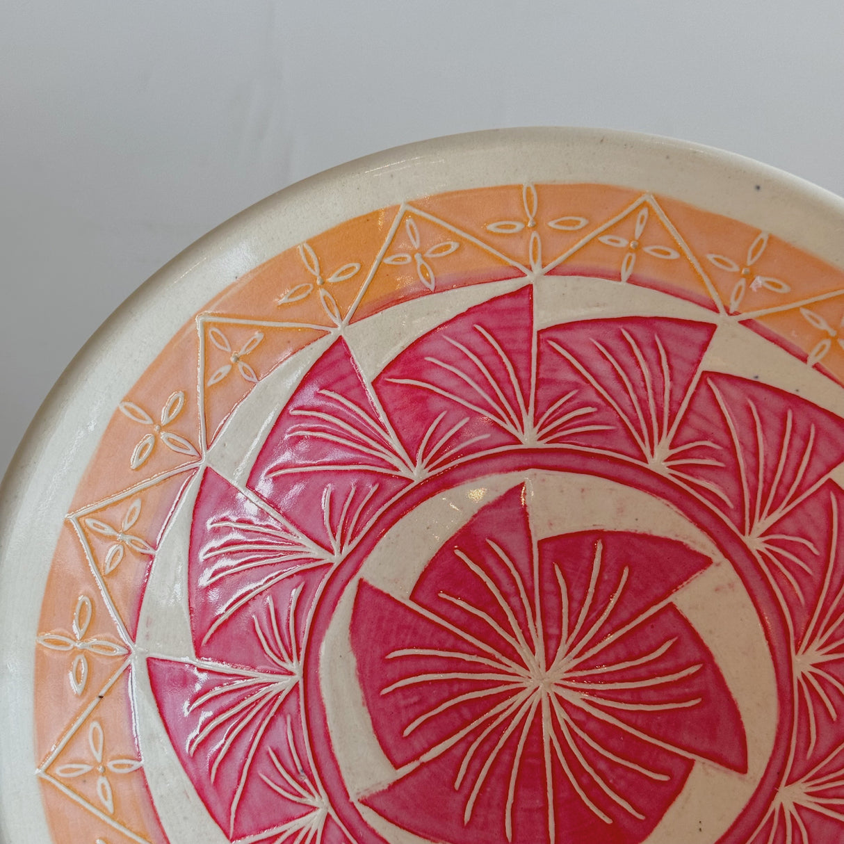 White Clay Bowl - Red & Orange Geometric | Jim Pratt- Tulsa Clay