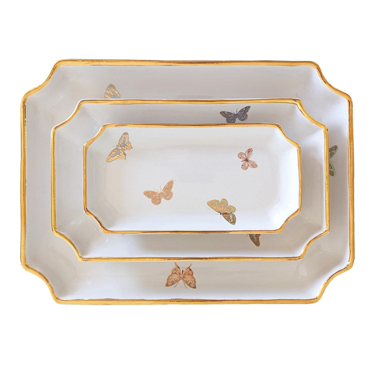 Gilded Butterflies Trays with 22K Gold Accent | Wholesale