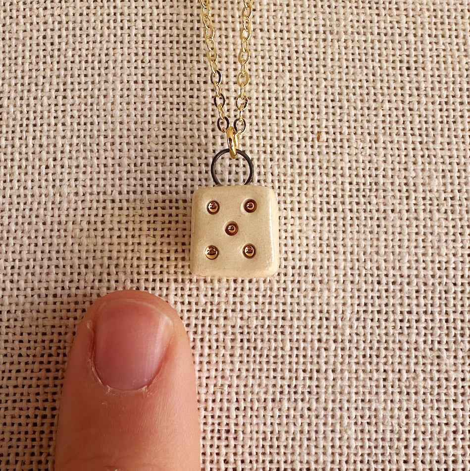 Gold Dice Ceramic Charm Necklace | Terra Clay Co.