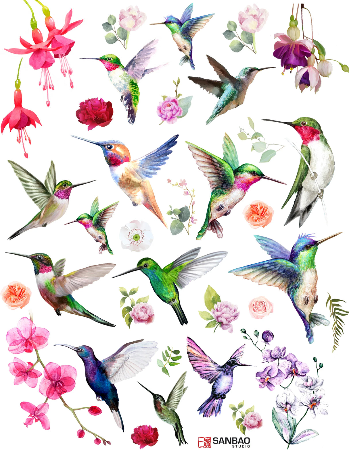 Hummingbird Overglaze Decal Sheet