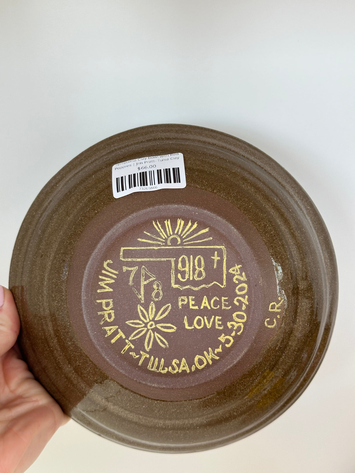 Terracotta Clay Bowl with Red Poppies | Jim Pratt- Tulsa Clay