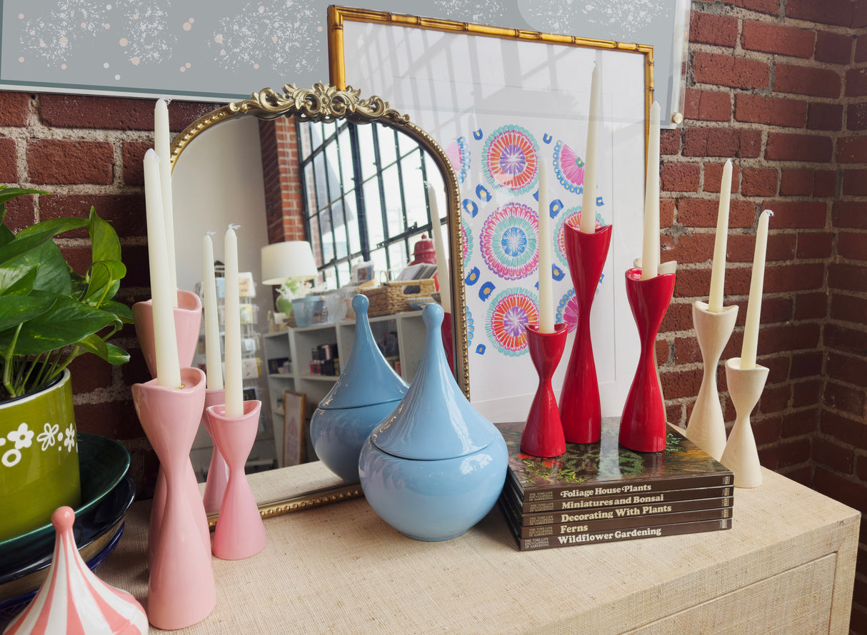 Tulip Candlestick Holders in Hydrangea Blue