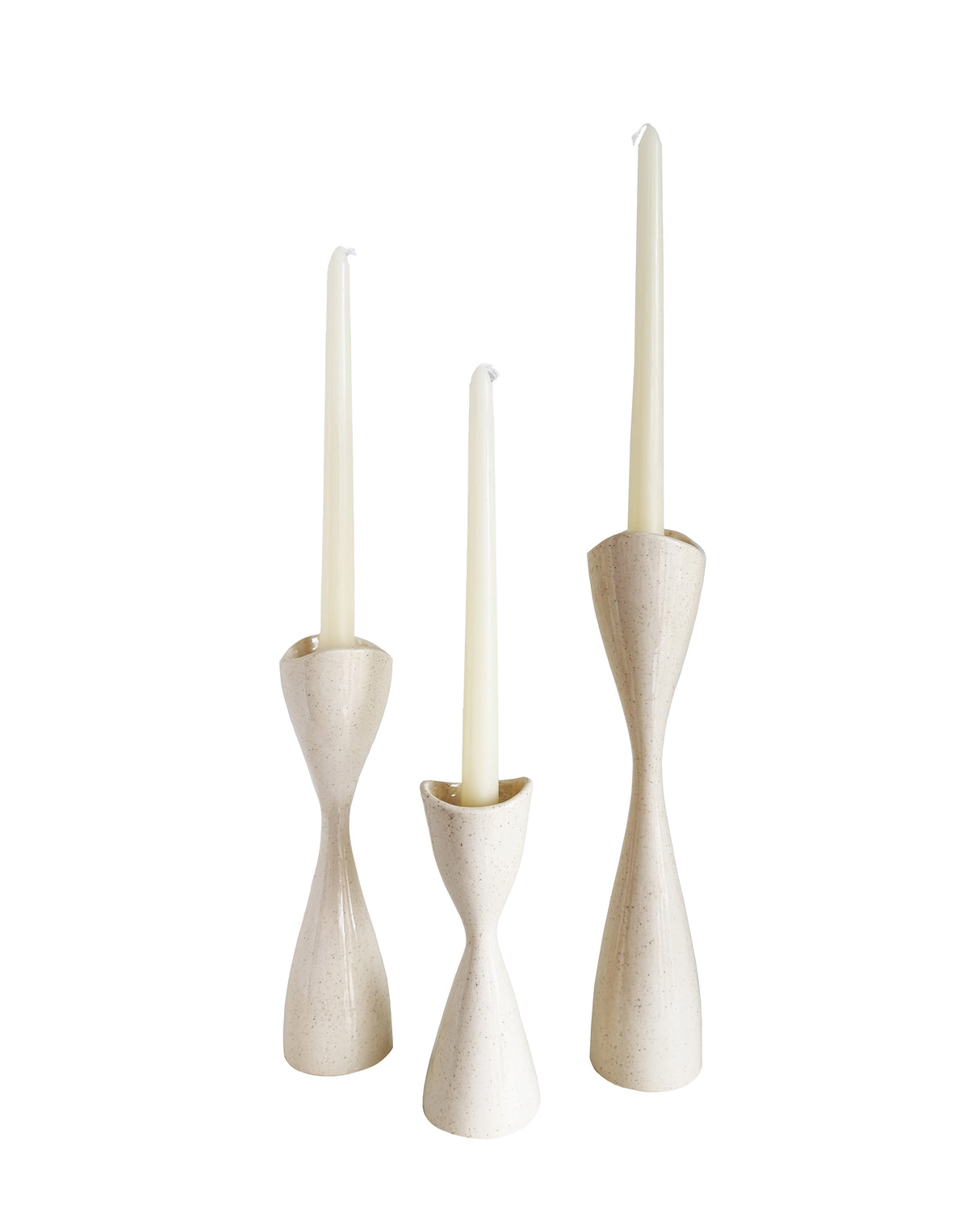 Tulip Candlestick Holders in Speckled Cream