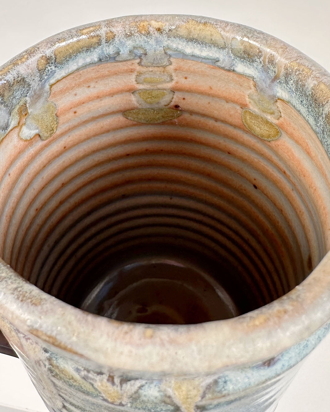 Ribbed Blue and Dripping Green Stoneware Mug | Lowell Baker