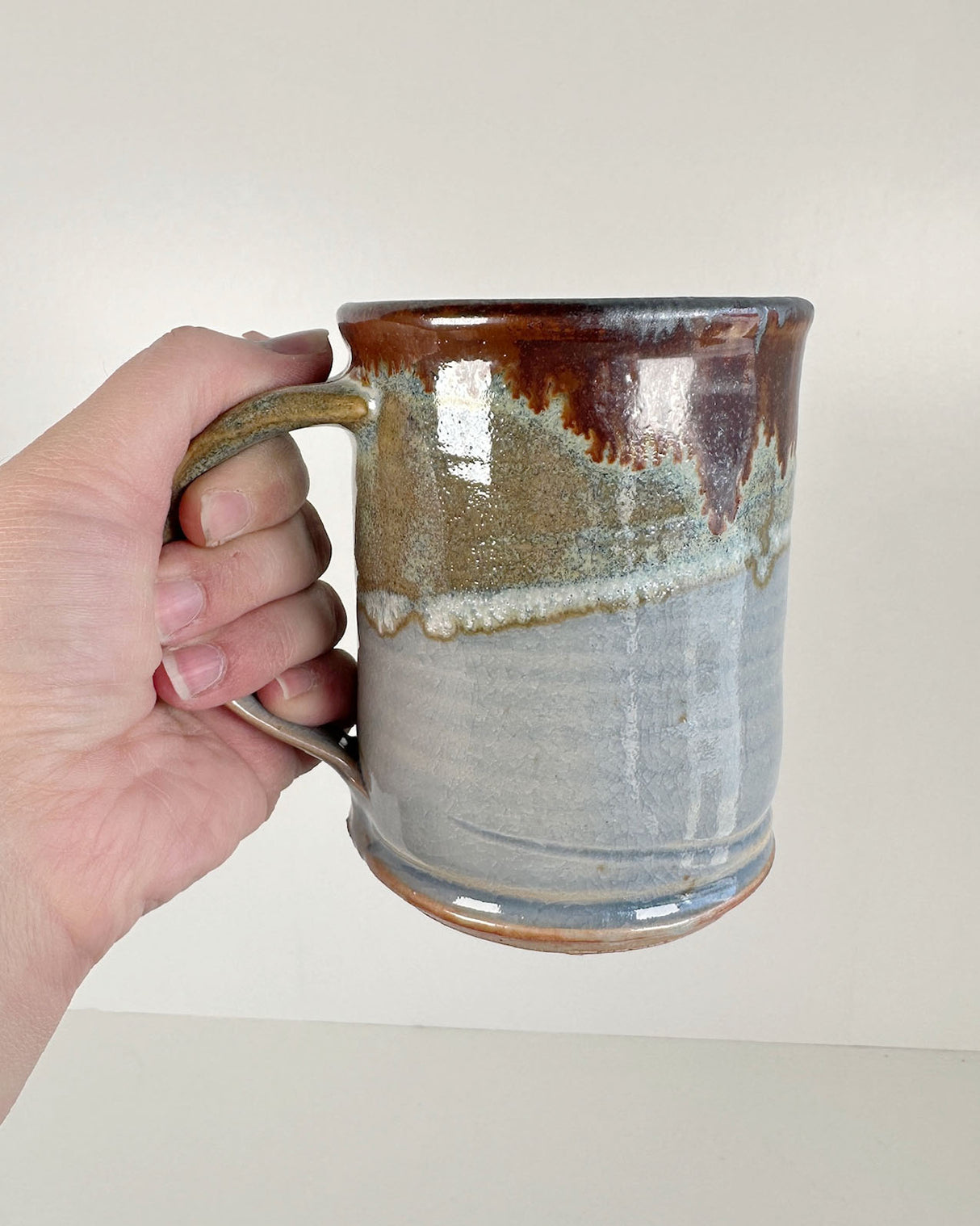 Pale Blue and Rich Rust Red Stoneware Mug | Lowell Baker