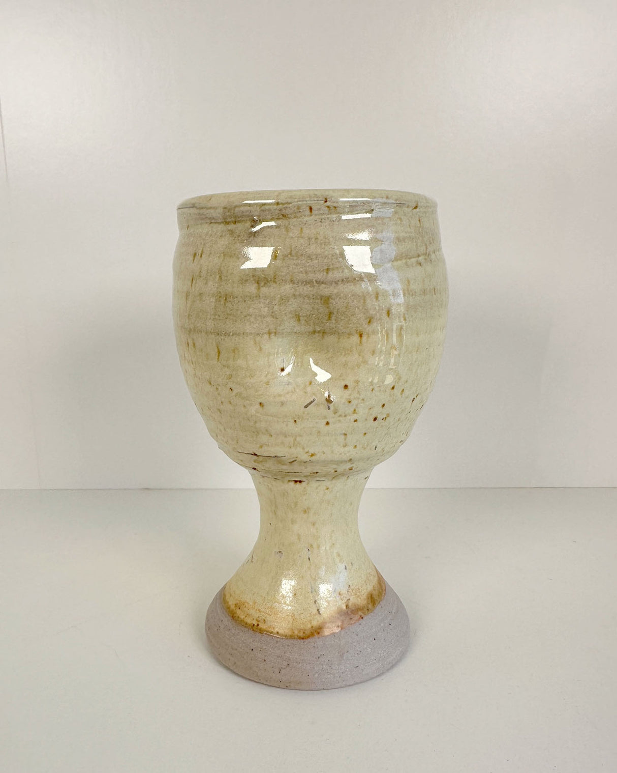 Thumb Imprint Yellow-Cream Stoneware Goblet | Lowell Baker