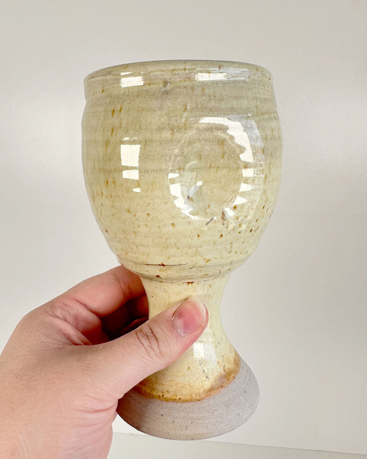 Thumb Imprint Yellow-Cream Stoneware Goblet | Lowell Baker
