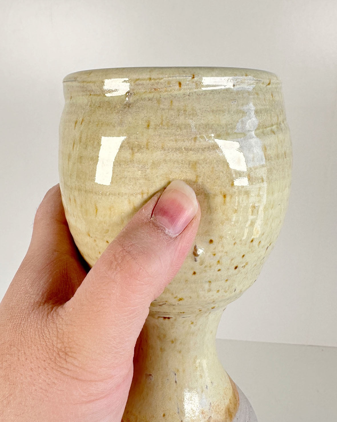 Thumb Imprint Yellow-Cream Stoneware Goblet | Lowell Baker