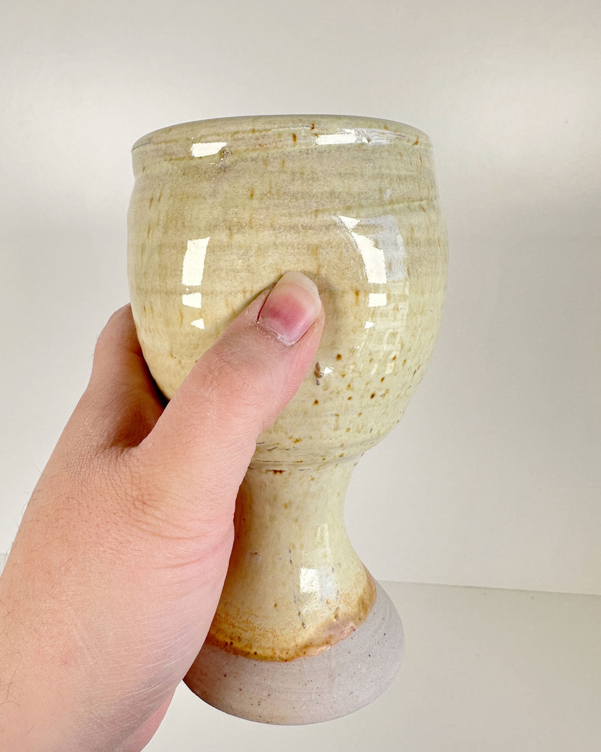 Thumb Imprint Yellow-Cream Stoneware Goblet | Lowell Baker