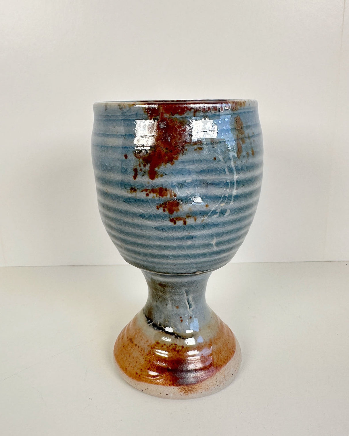 Blue and Rust Stoneware Goblet | Lowell Baker