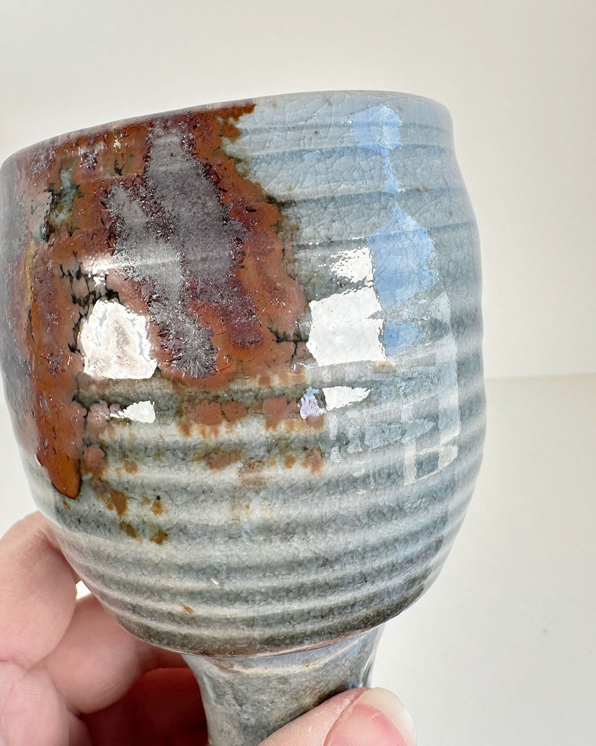 Blue and Rust Stoneware Goblet | Lowell Baker