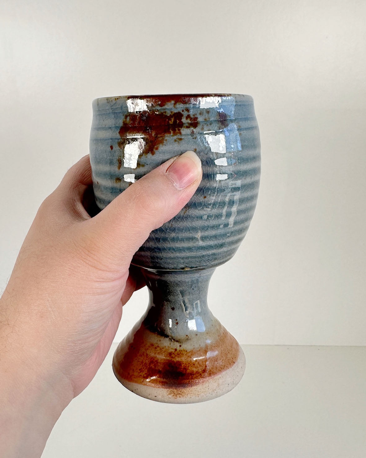 Blue and Rust Stoneware Goblet | Lowell Baker