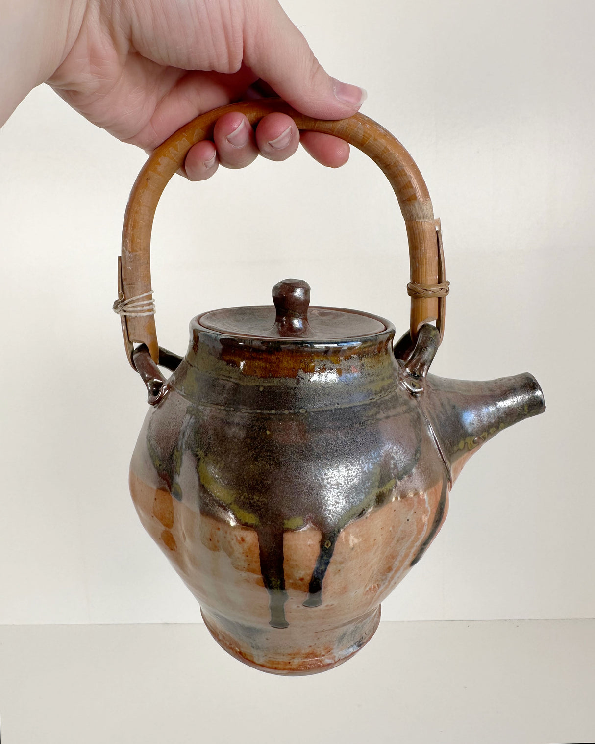 Pale Orange and Deep Iron Brown Stoneware Teapot | Lowell Baker