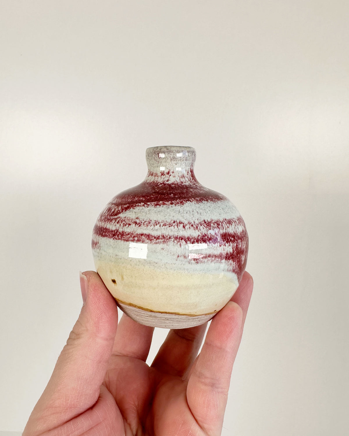 Round Bud Vase with Red Highlights | Lowell Baker