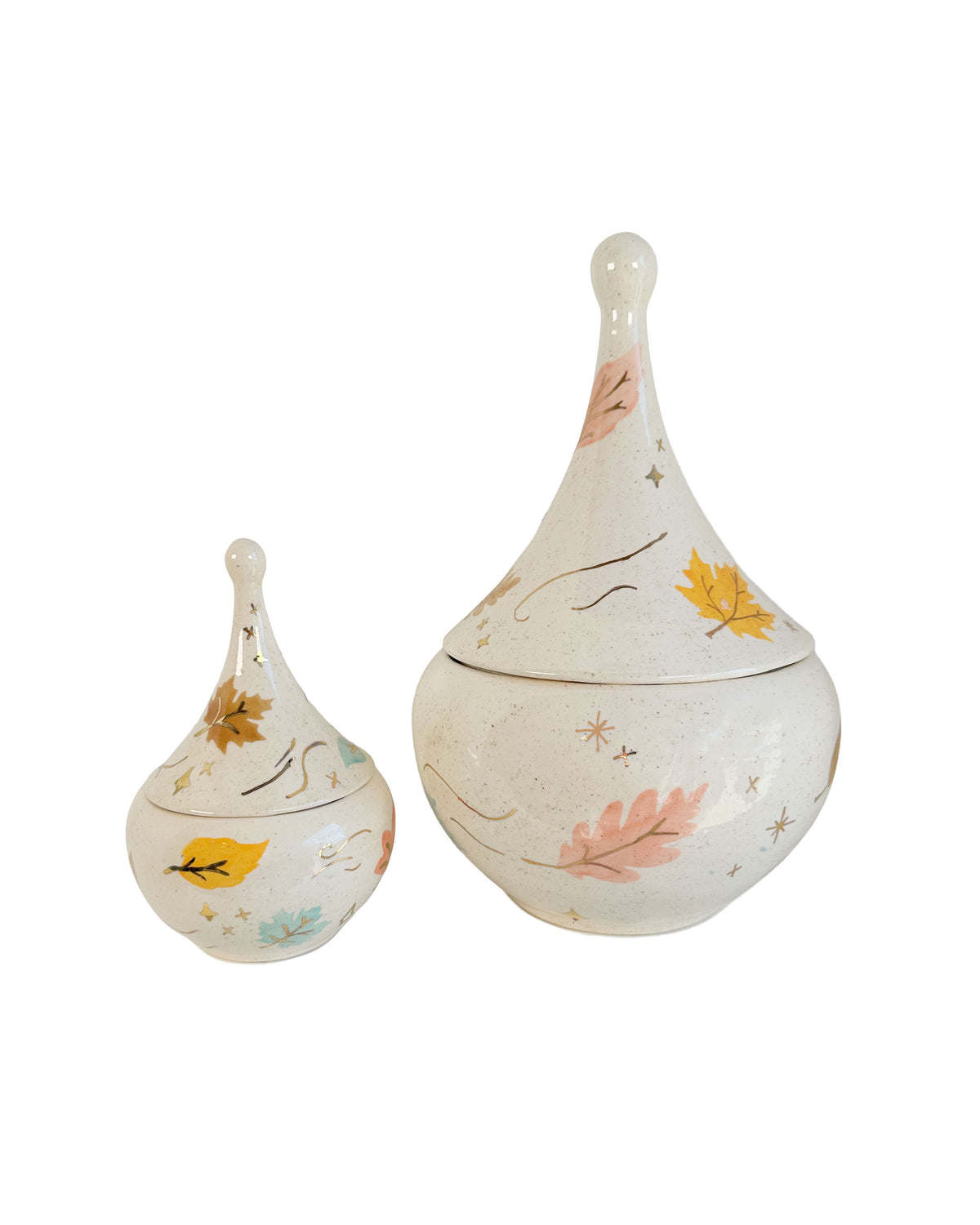 Wind & Leaves Speckled Teardrop Jar with 22k Gold Accents
