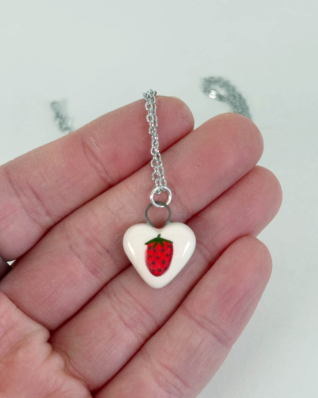 Strawberry Heart Ceramic Charm Necklace | Terra Clay Co.