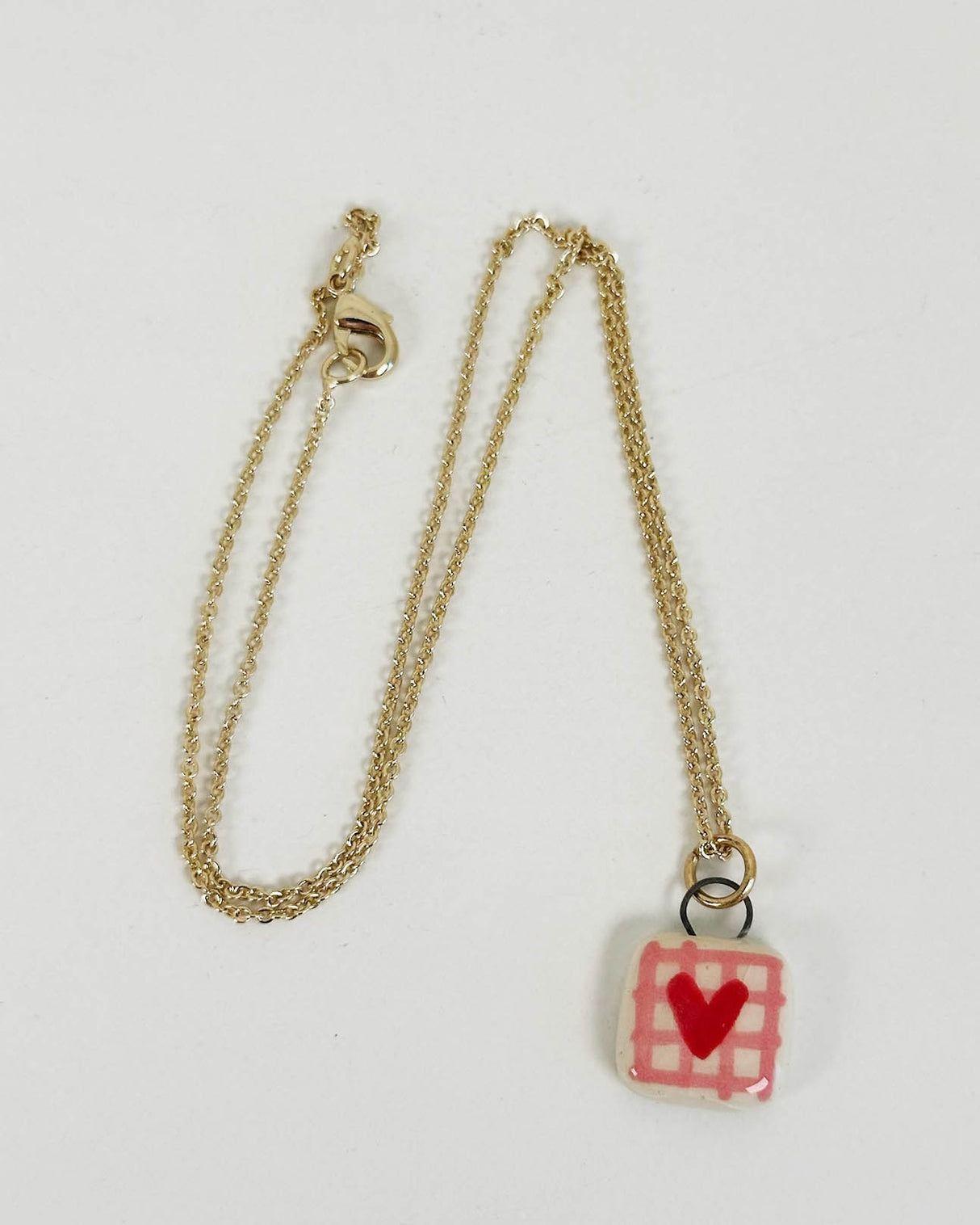 Gridded Red Heart Ceramic Charm Necklace | Terra Clay Co.