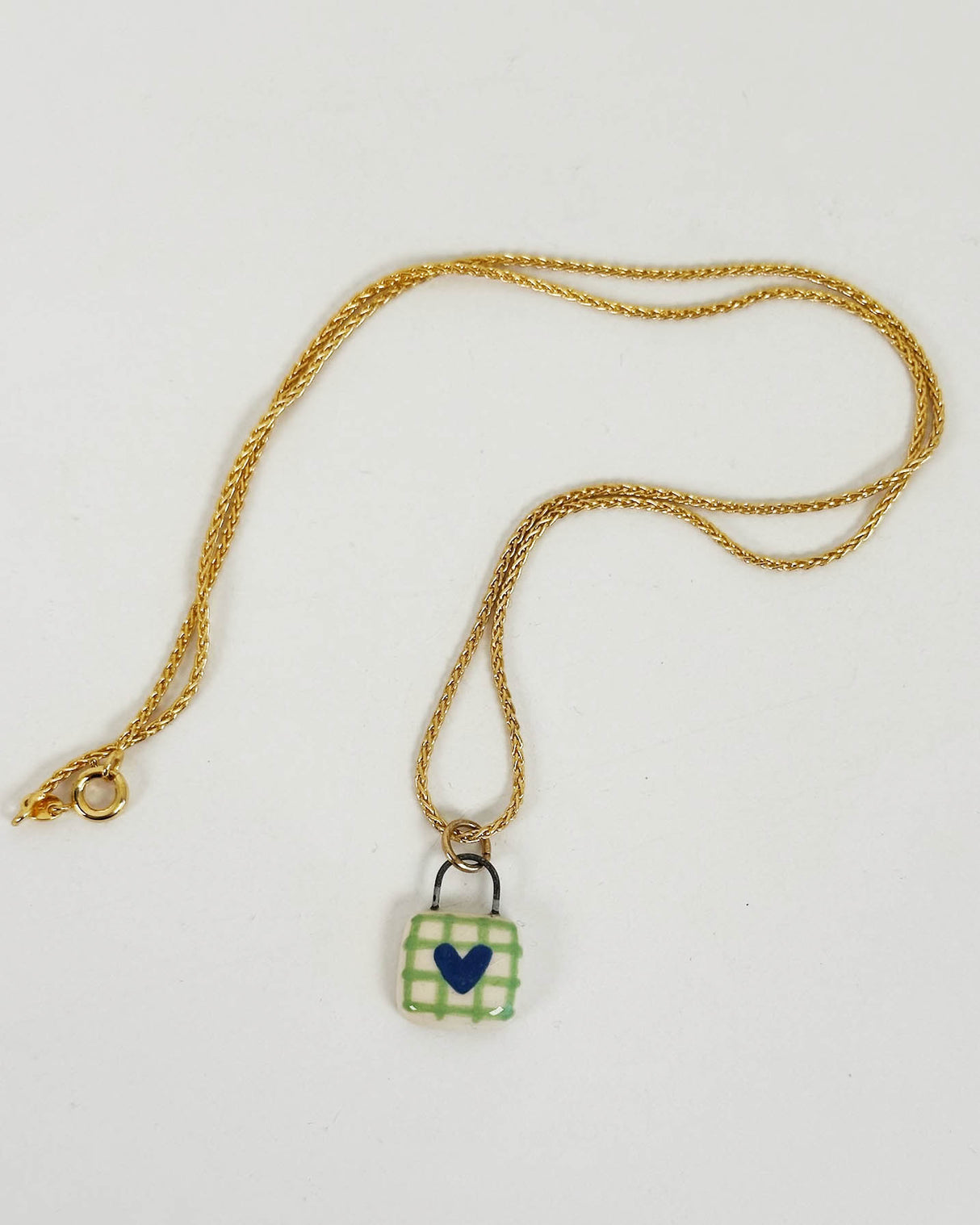Gridded Green Heart Ceramic Charm Necklace | Terra Clay Co.