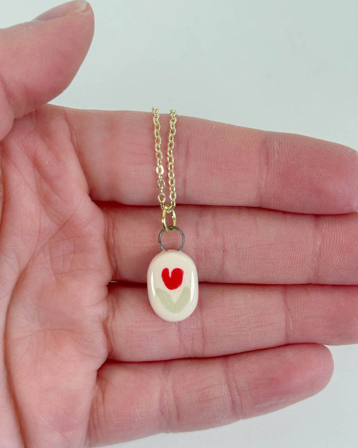 Red Heart Flower Ceramic Charm Necklace | Terra Clay Co.