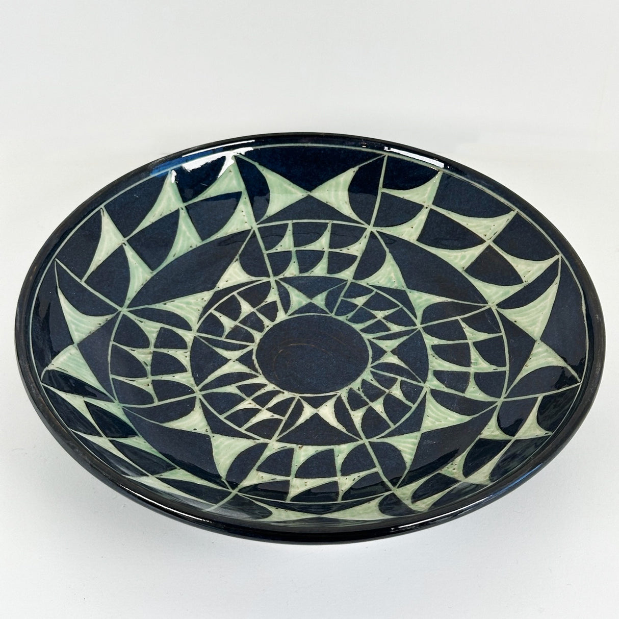 Green & Black Geometric Shallow Plate | Cindy Walker Davidson