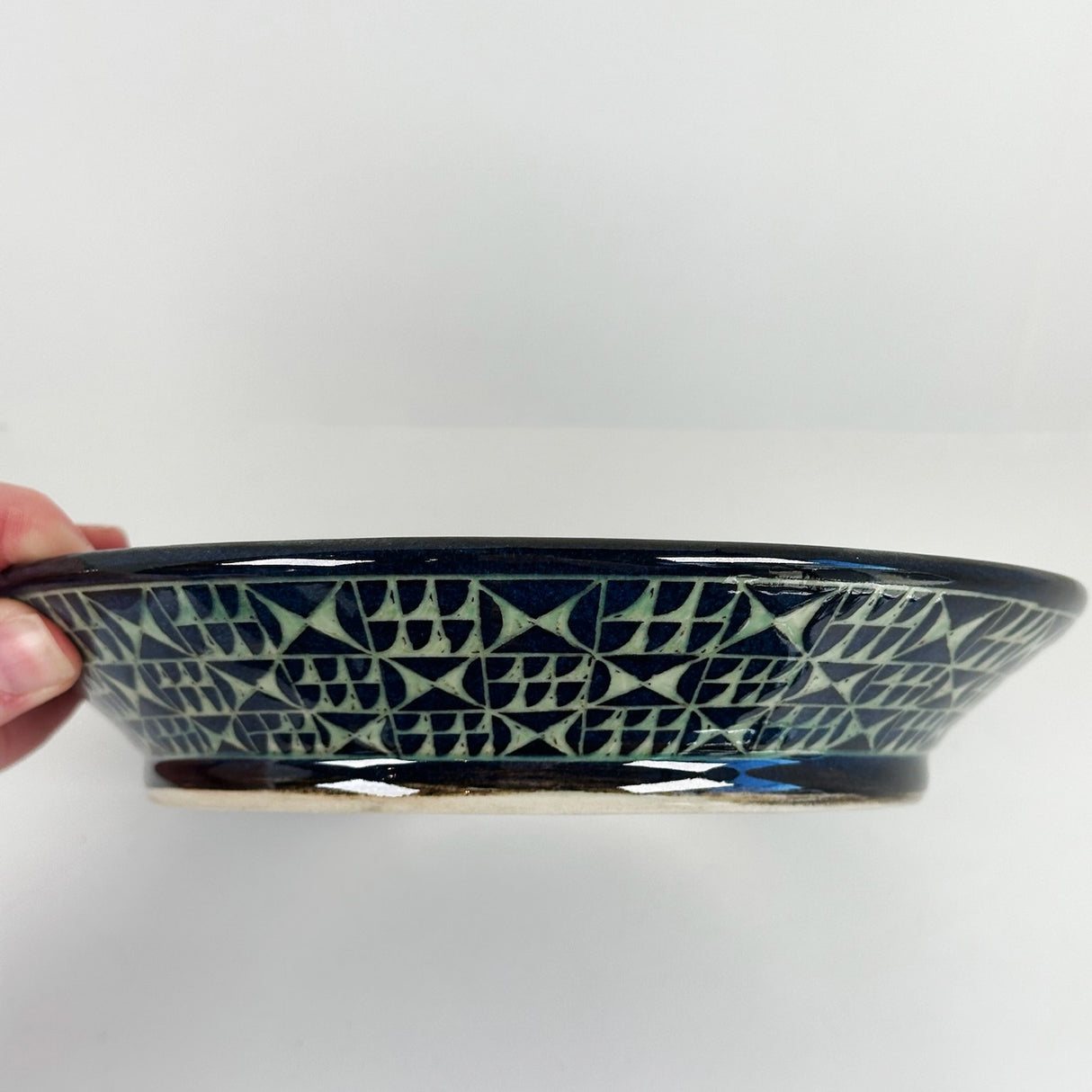 Green & Black Geometric Shallow Plate | Cindy Walker Davidson