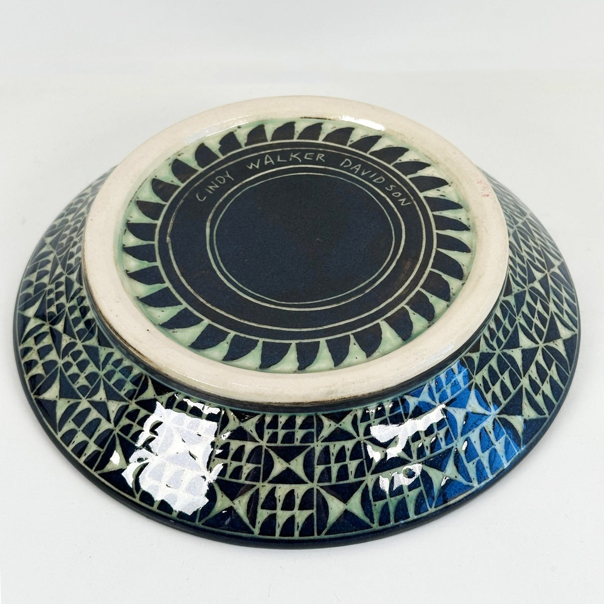 Green & Black Geometric Shallow Plate | Cindy Walker Davidson