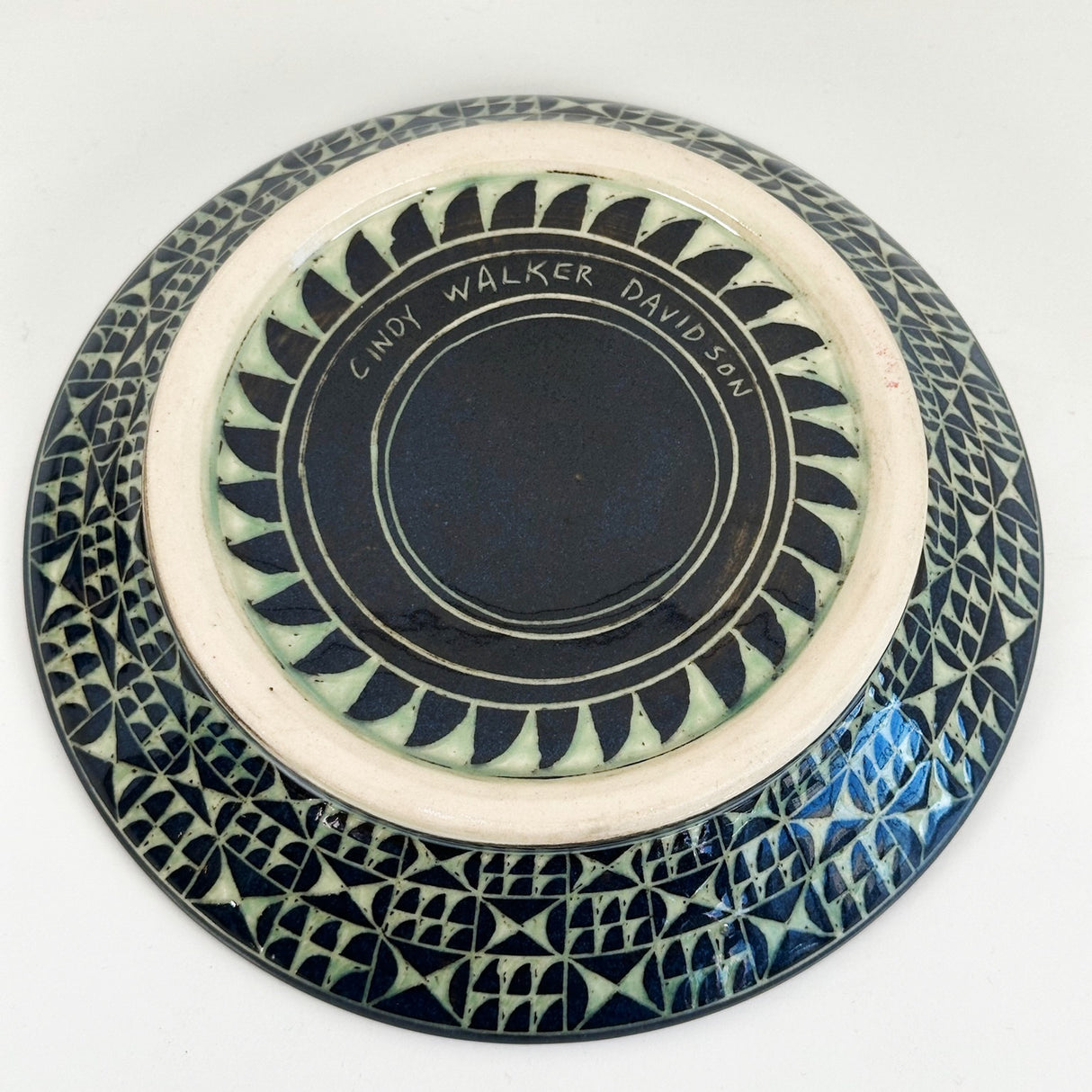 Green & Black Geometric Shallow Plate | Cindy Walker Davidson