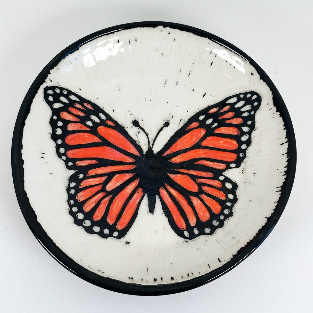 Small Hand Carved Monarch Shallow Plate | Cindy Walker Davidson