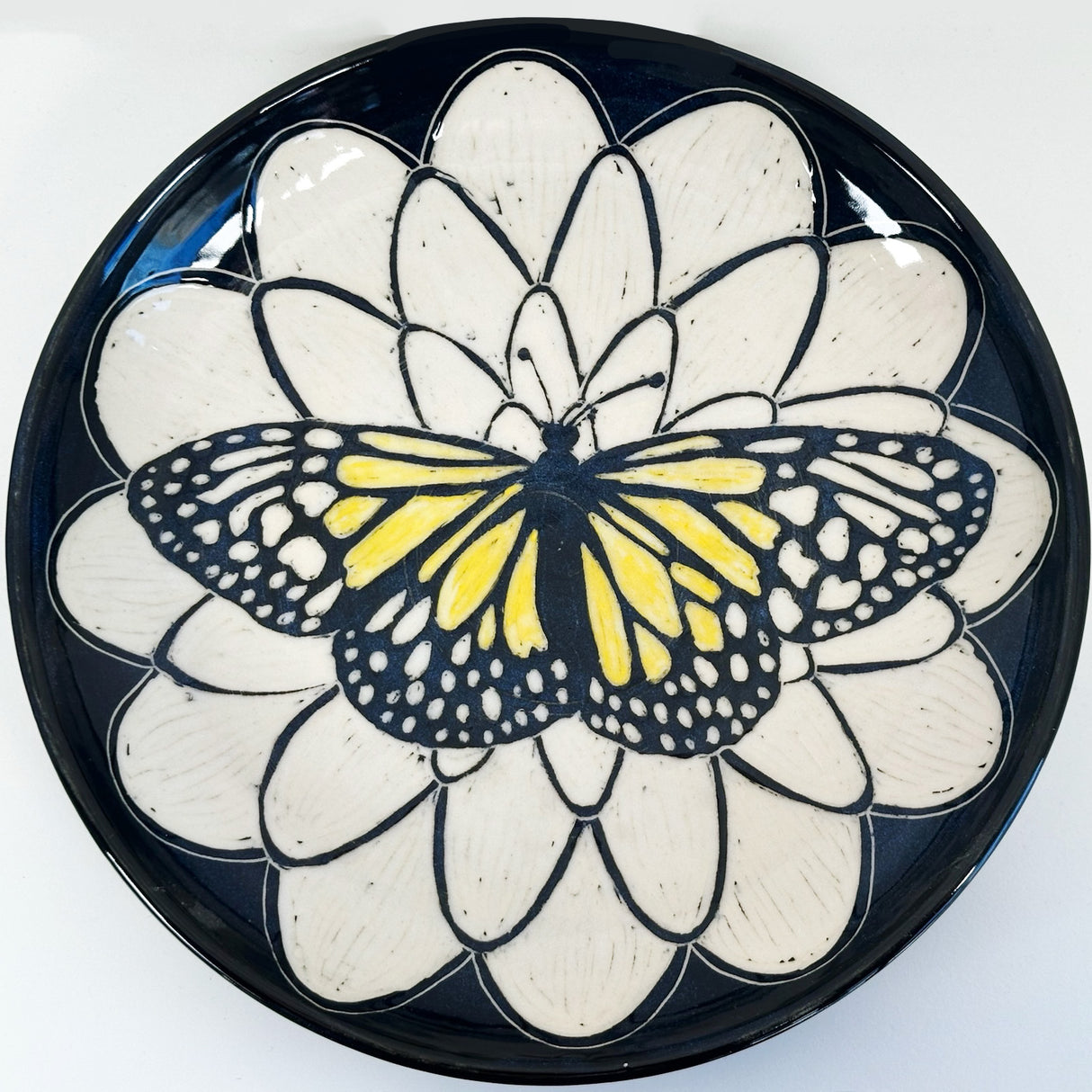 Large Yellow Butterfly Plate with Scallop Flower Pattern | Cindy Walker Davidson