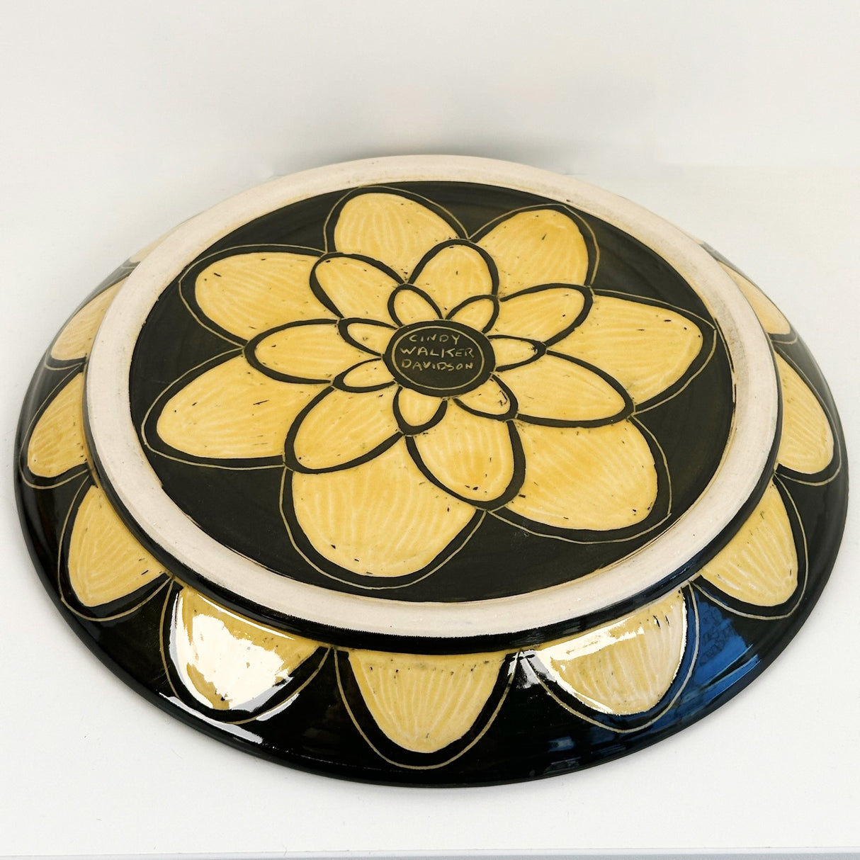 Large Yellow Butterfly Plate with Scallop Flower Pattern | Cindy Walker Davidson