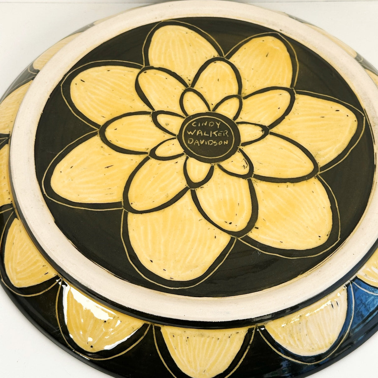 Large Yellow Butterfly Plate with Scallop Flower Pattern | Cindy Walker Davidson
