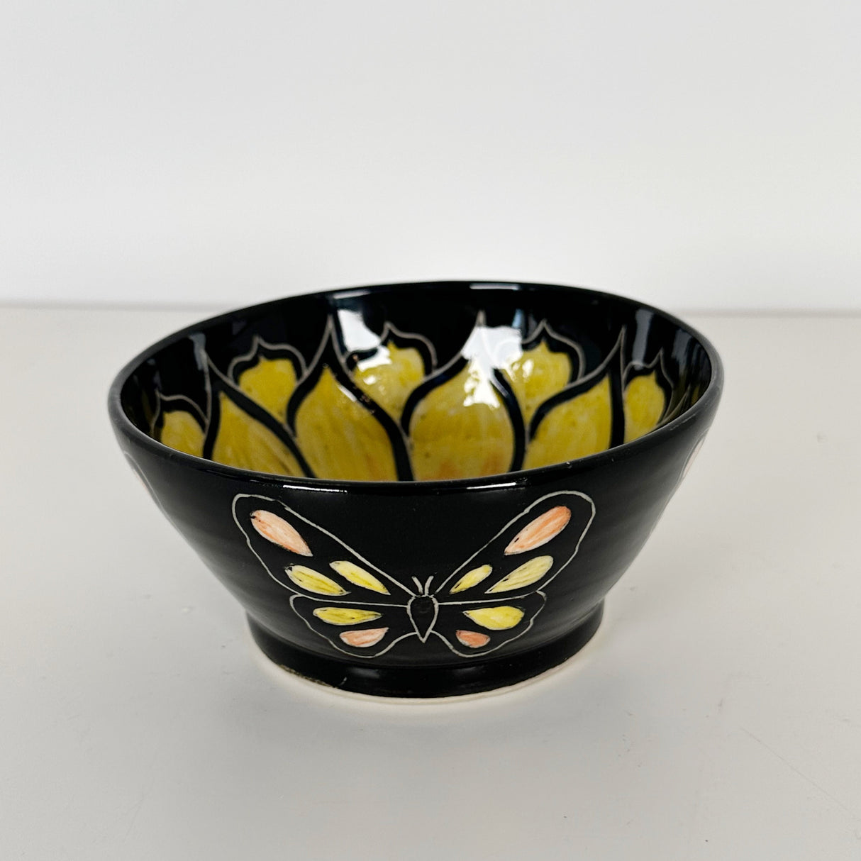 Yellow & Orange Sunflower Butterfly Carved Bowl | Cindy Walker Davidson