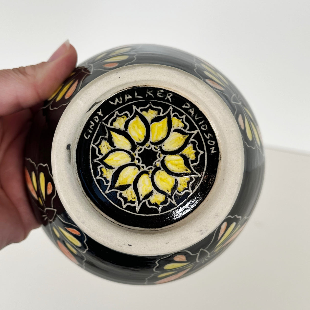 Yellow & Orange Sunflower Butterfly Carved Bowl | Cindy Walker Davidson