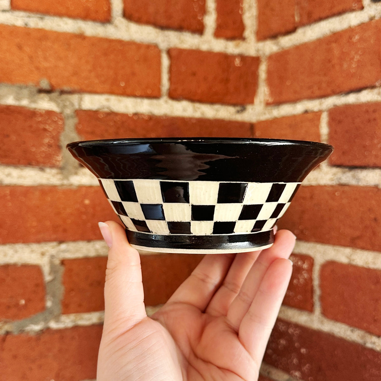Red & Black Checkered Carved Bowl | Cindy Walker Davidson