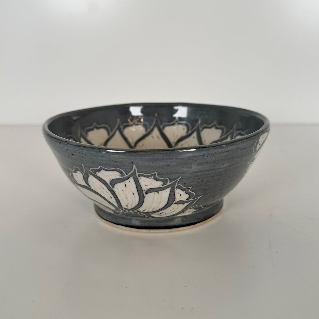 Gray Floral Carved Bowl | Cindy Walker Davidson
