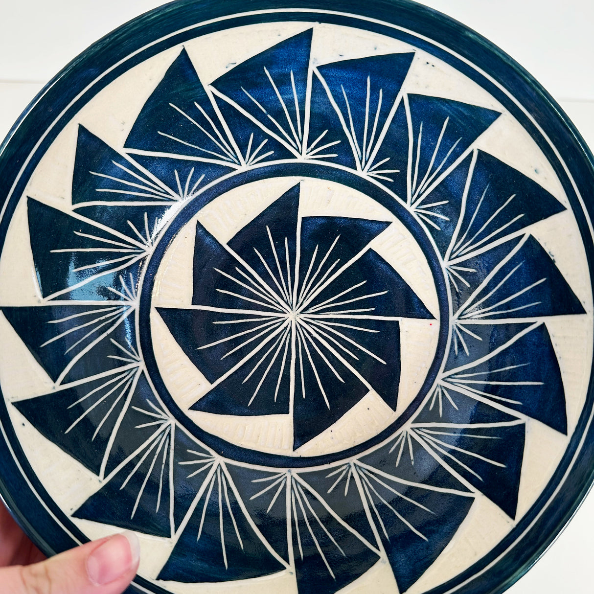 Deep Blue Green Carved Bowl | Cindy Walker Davidson