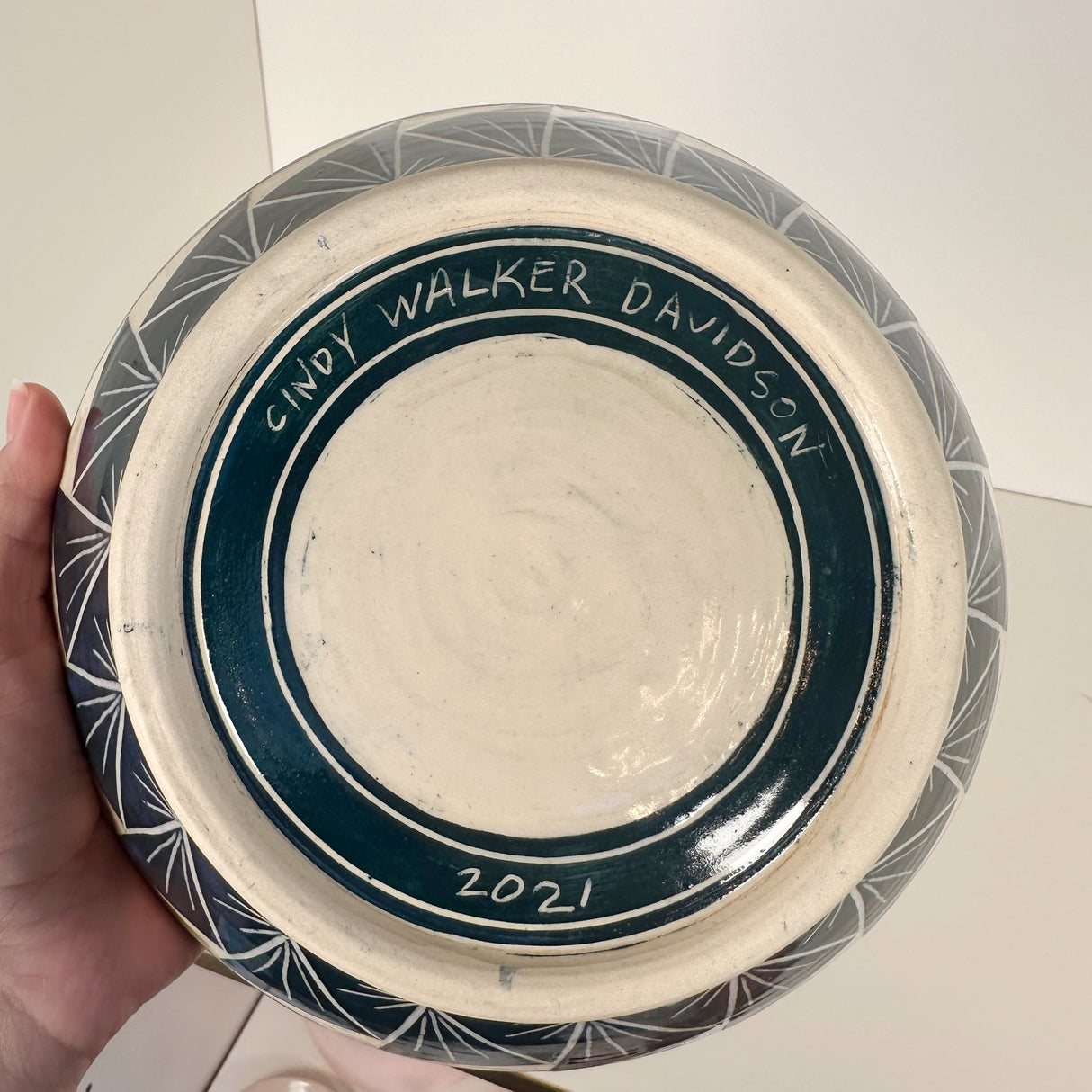 Deep Blue Green Carved Bowl | Cindy Walker Davidson