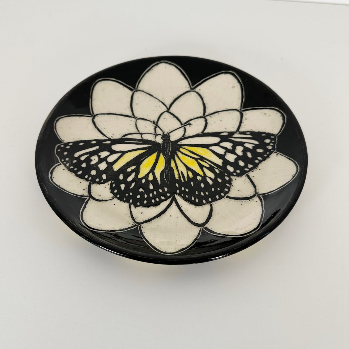 Yellow and White Carved Butterfly Plate | Cindy Walker Davidson